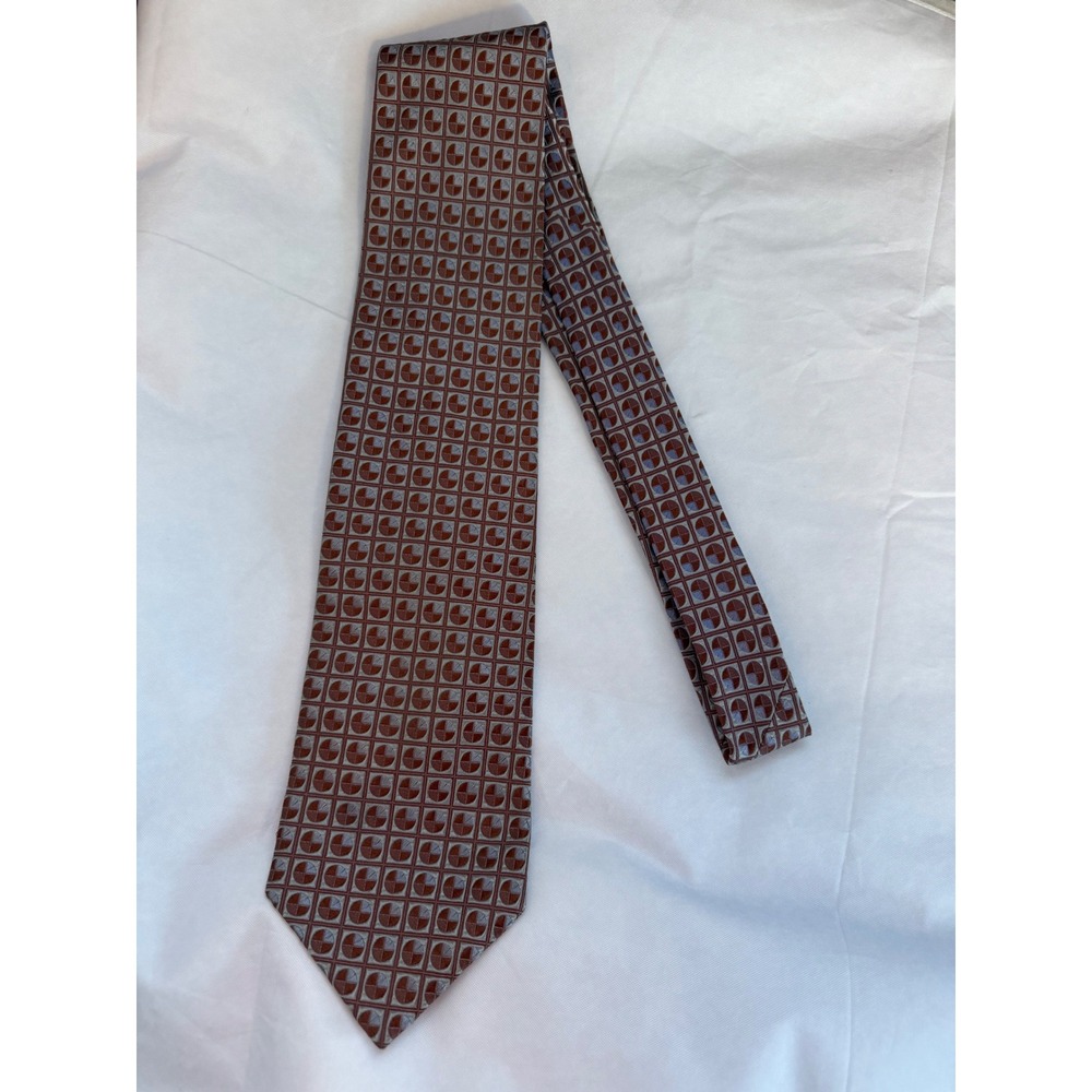 Robert Talbott Best of Class Mens Silk Tie Brown Blue Geometric Hand Sewn USA